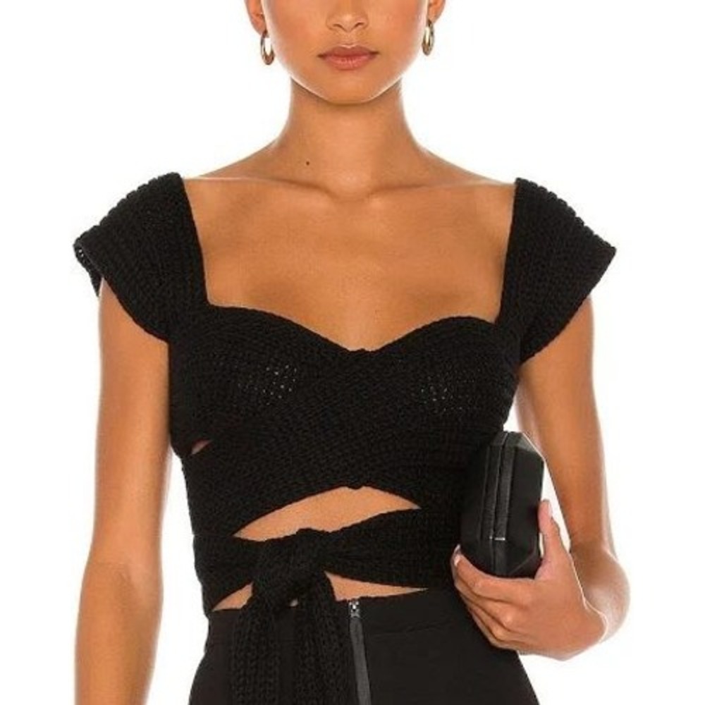 Atoir The Tulip Knit Wrap Top Womens US 4 Black Silk Blend Cap Sleeve